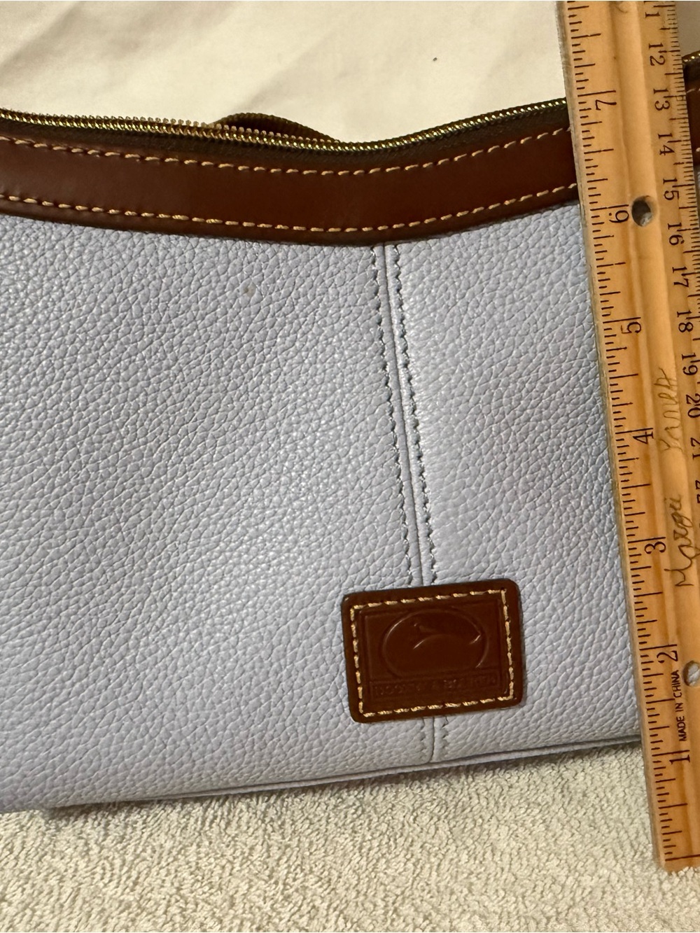 Pebbled Light Lavender Tote with Brown Trim